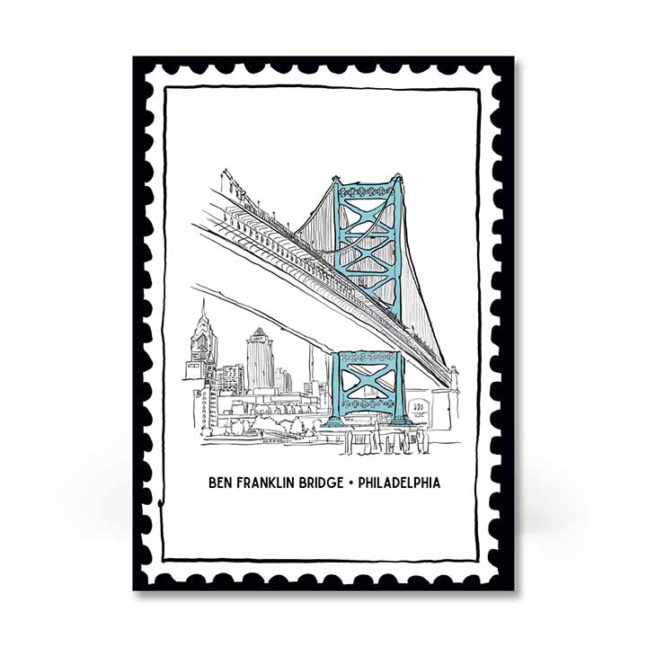Ben Franklin Bridge Stamp Postcard (5"x7")