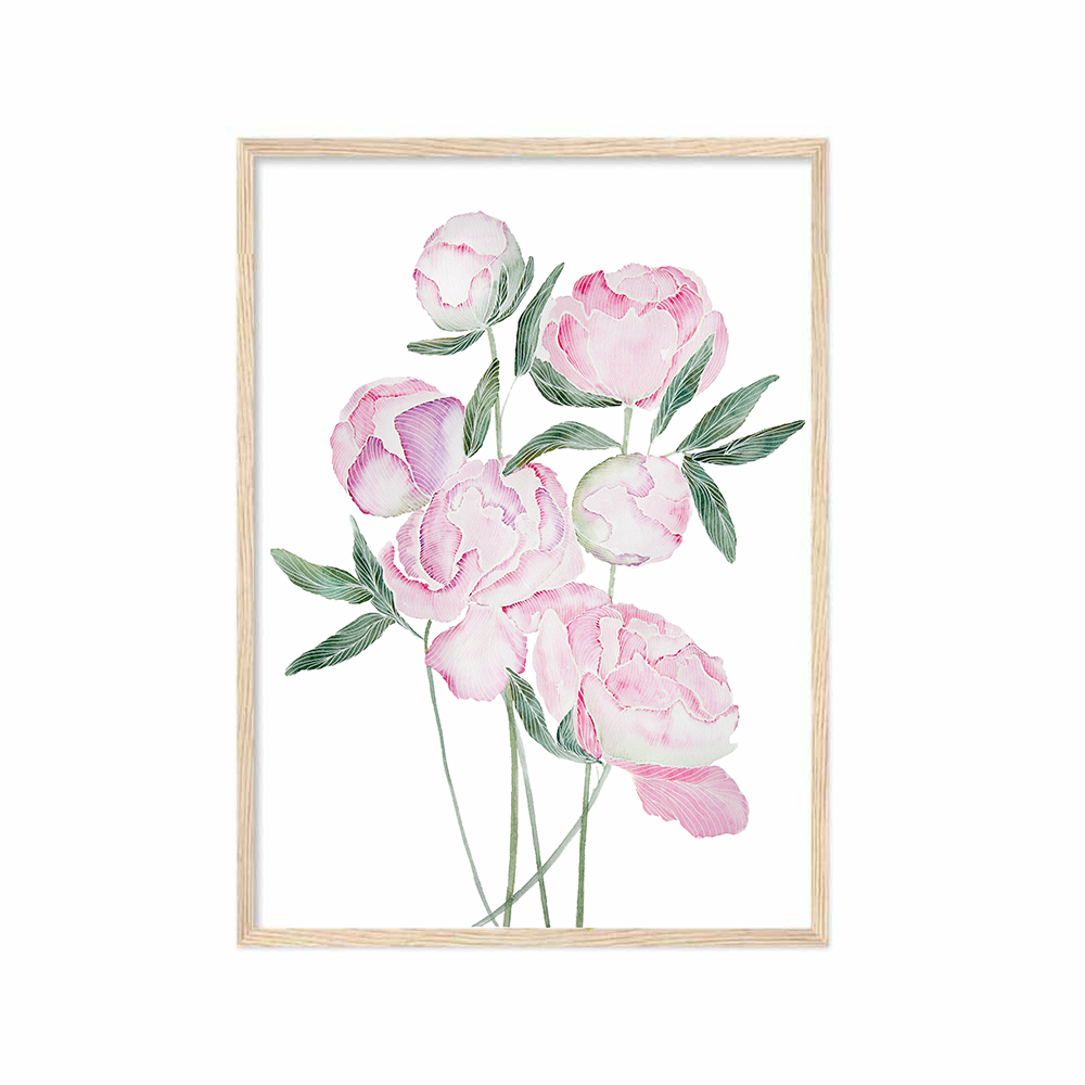 Pink Peony Print | White Line Series